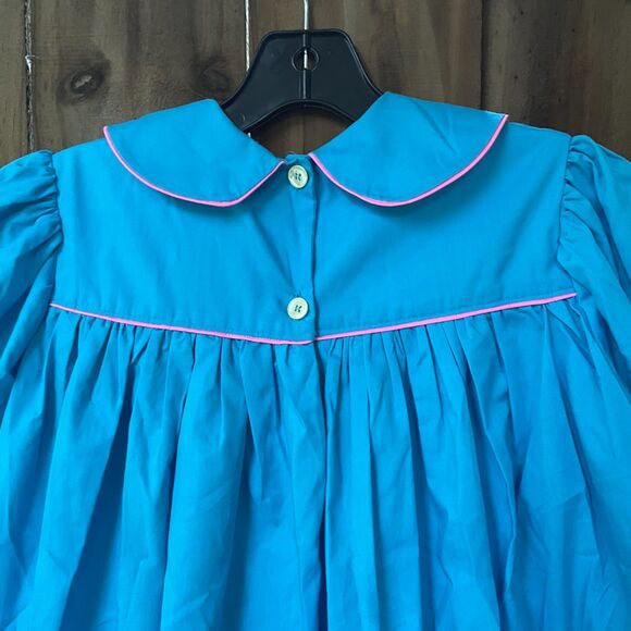 Girls' Handmade SMOCKED Heirloom DRESS Ciel Blue 10-12 Vicky Walker New - Picture 5 of 6